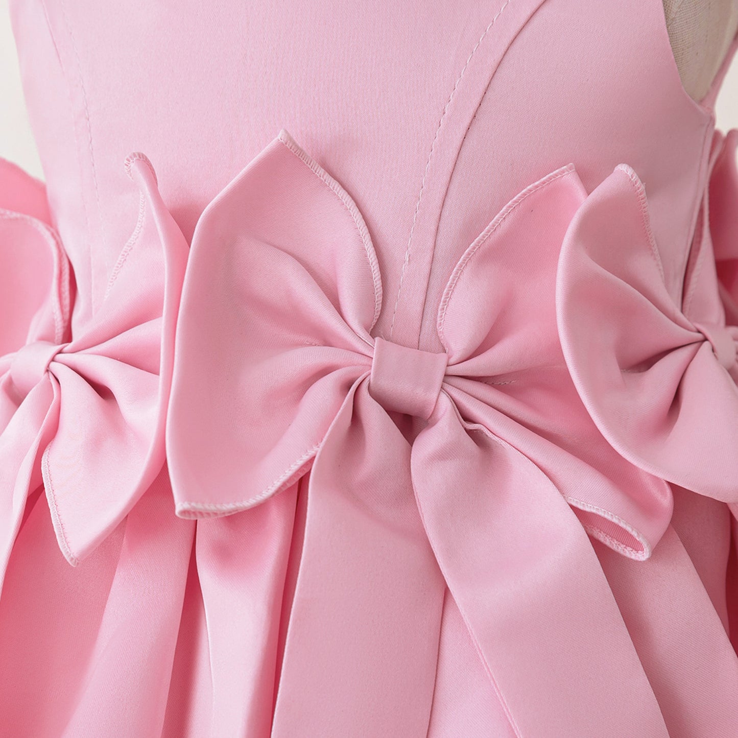 Pink Bowknot Satin Princess Dress – A-Line Tea Length for Girls (9M-4Y)