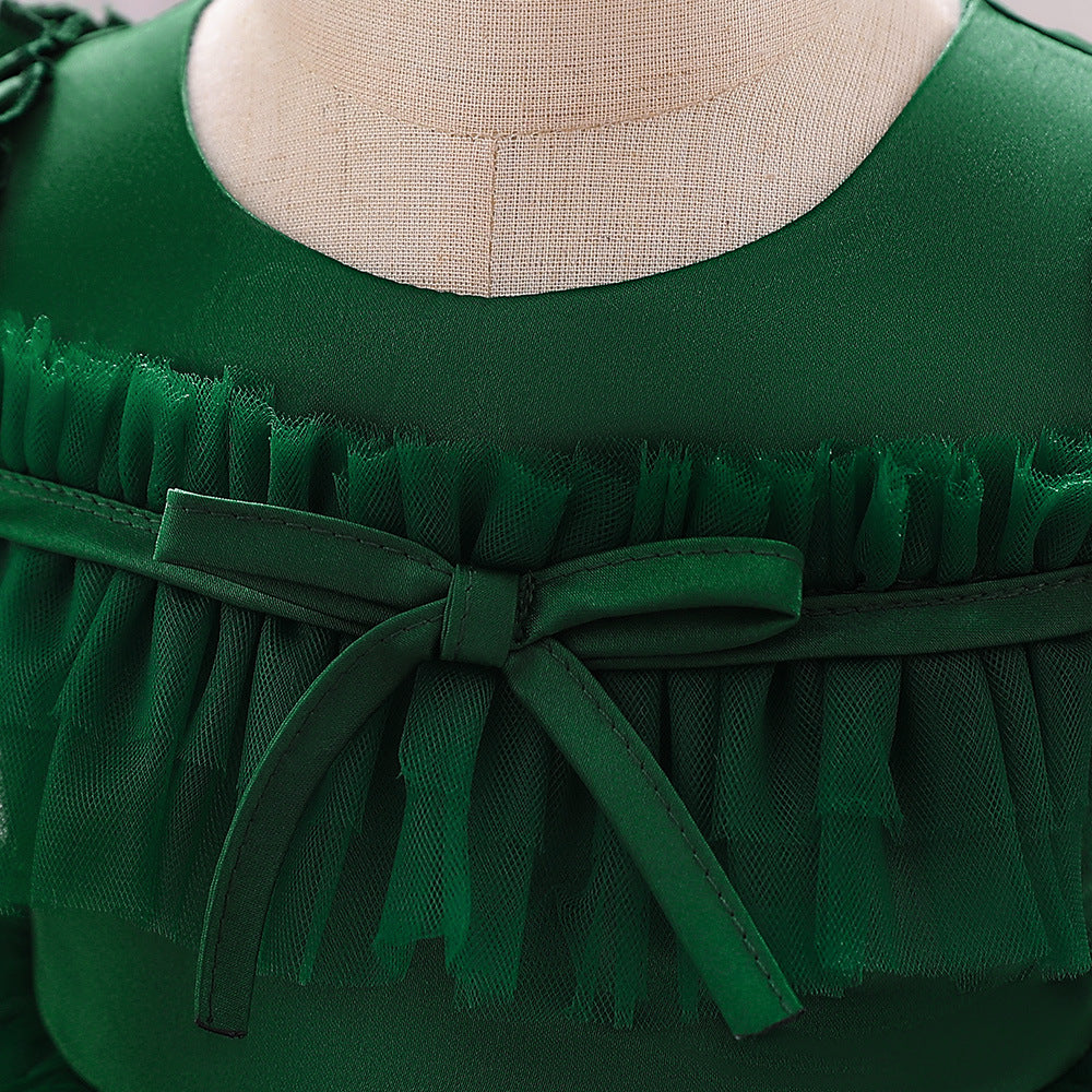 Bubble Sleeve Tulle A-Line Dress for Baby Girls – Tea Length Party & Wedding Outfit