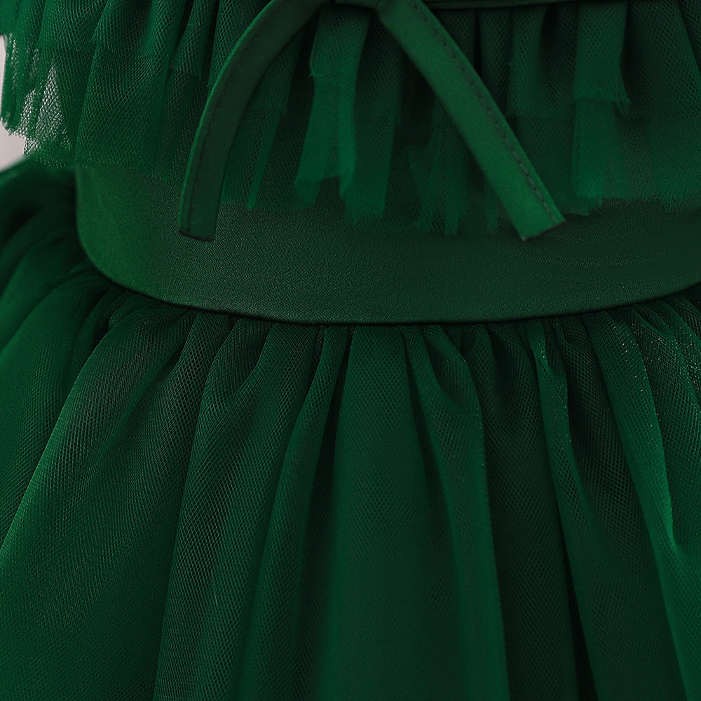 Bubble Sleeve Tulle A-Line Dress for Baby Girls – Tea Length Party & Wedding Outfit