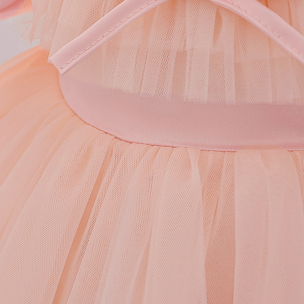 Bubble Sleeve Tulle A-Line Dress for Baby Girls – Tea Length Party & Wedding Outfit