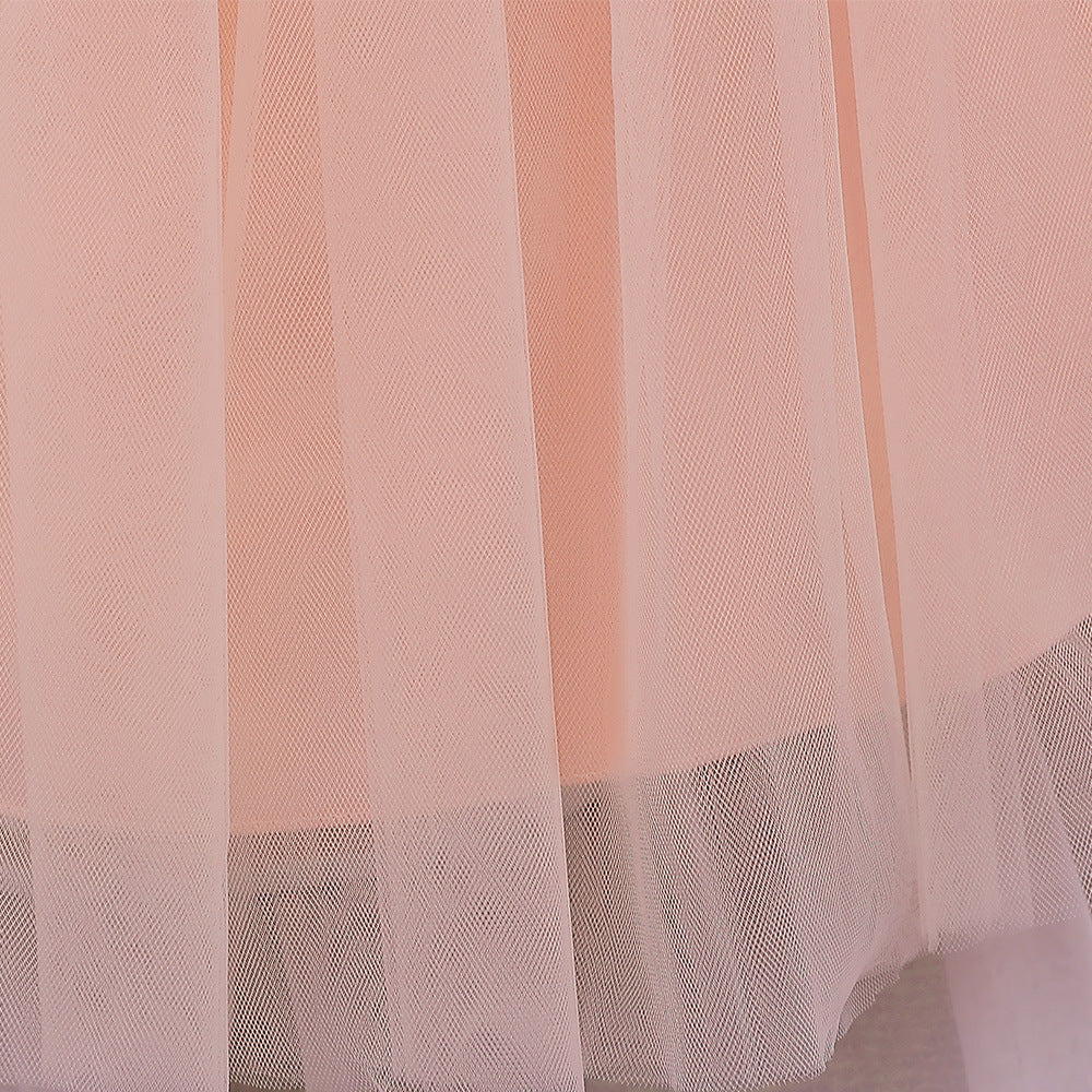 Bubble Sleeve Tulle A-Line Dress for Baby Girls – Tea Length Party & Wedding Outfit