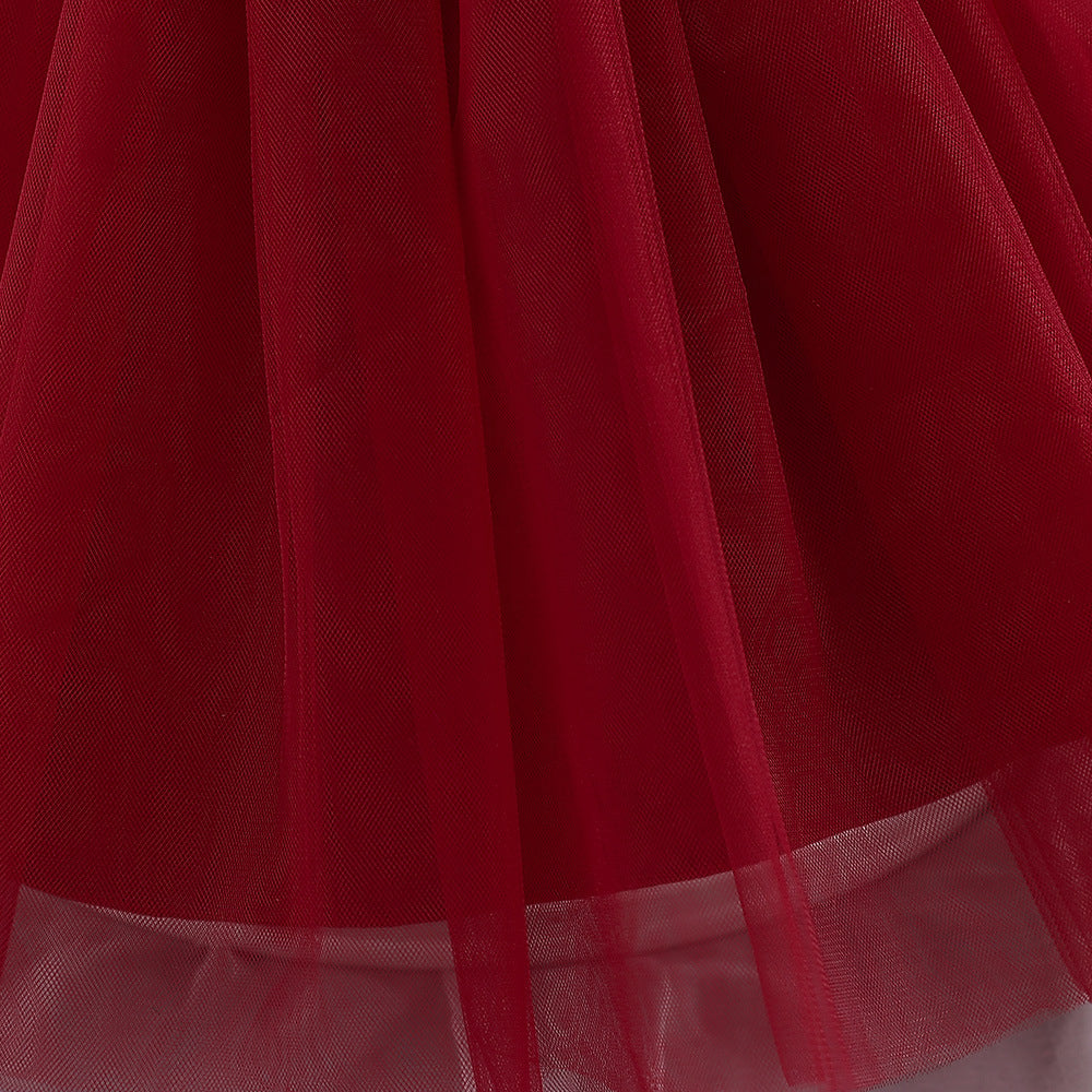Bubble Sleeve Tulle A-Line Dress for Baby Girls – Tea Length Party & Wedding Outfit