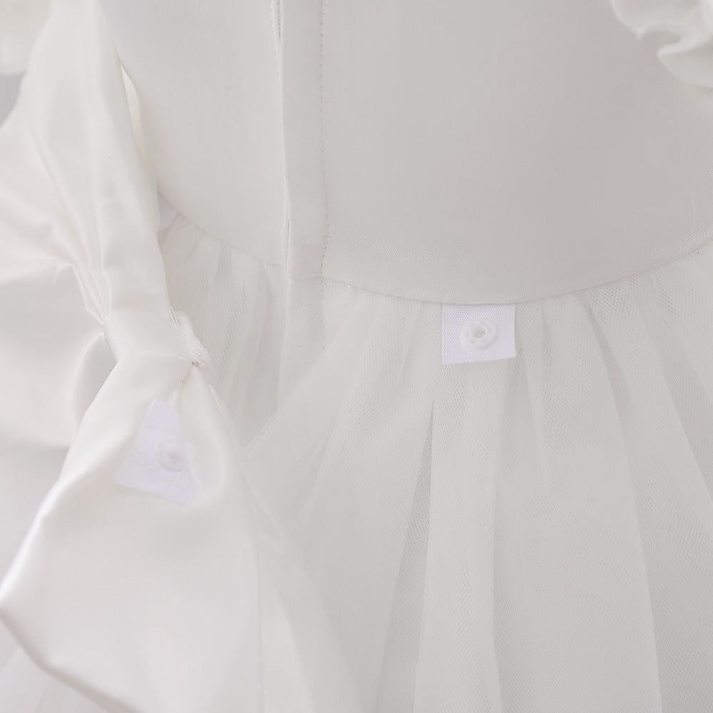 Bubble Sleeve Tulle A-Line Dress for Baby Girls – Tea Length Party & Wedding Outfit