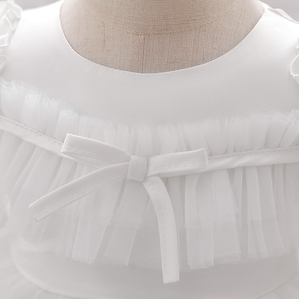 Bubble Sleeve Tulle A-Line Dress for Baby Girls – Tea Length Party & Wedding Outfit