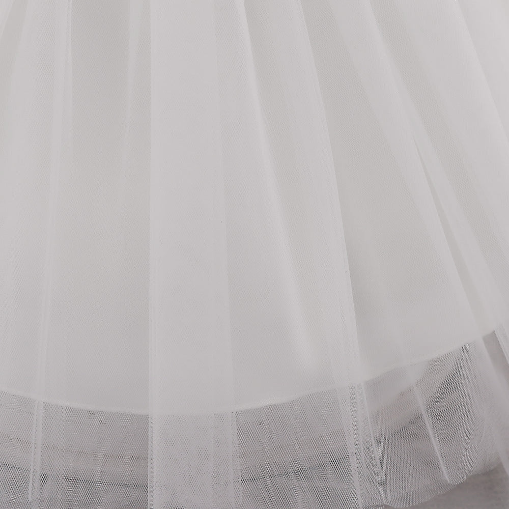Bubble Sleeve Tulle A-Line Dress for Baby Girls – Tea Length Party & Wedding Outfit