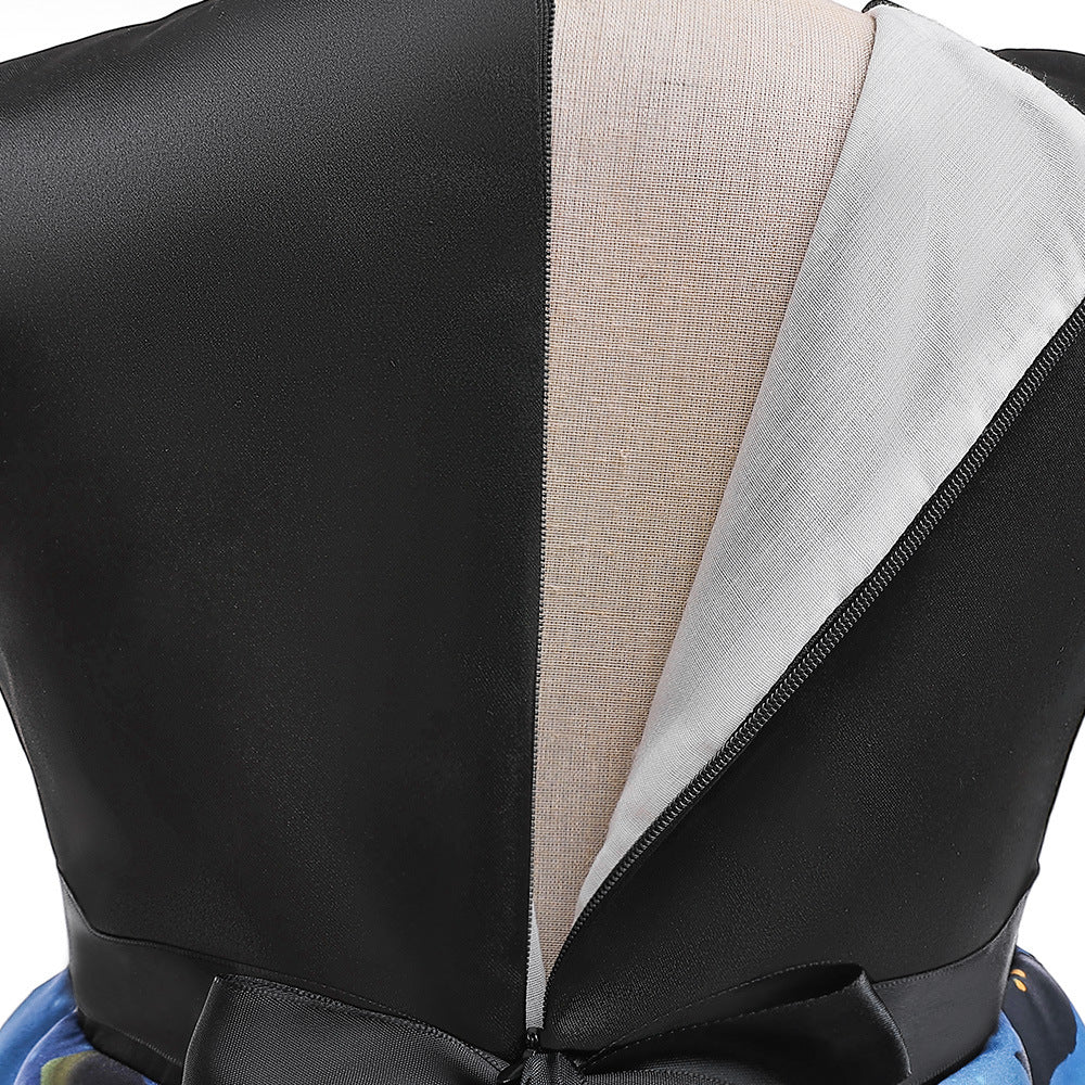 Frocklet Cute Cartoon Print Princess Dress – A-Line Ruffle Tea Length for Girls 13