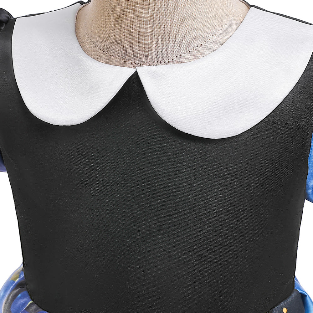 Frocklet Cute Cartoon Print Princess Dress – A-Line Ruffle Tea Length for Girls 14