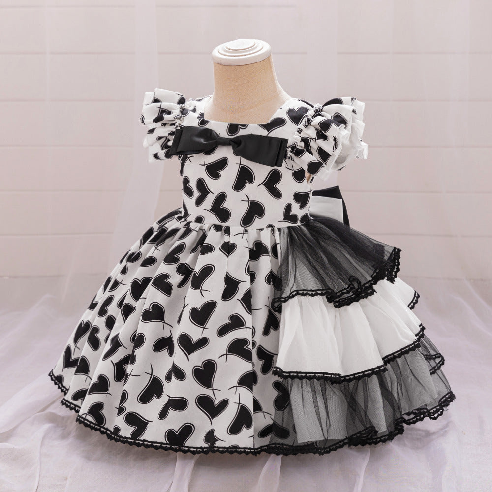 Cartoon Print Puffy Ball Gown Dress - Toddler Party Princess Outfit