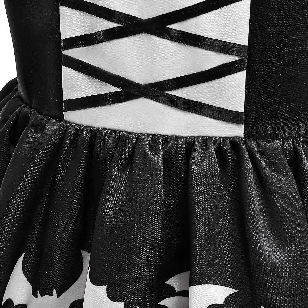 Cute Cartoon Satin A-line Princess Dress for Girls (Black) - Halloween & Party Ready