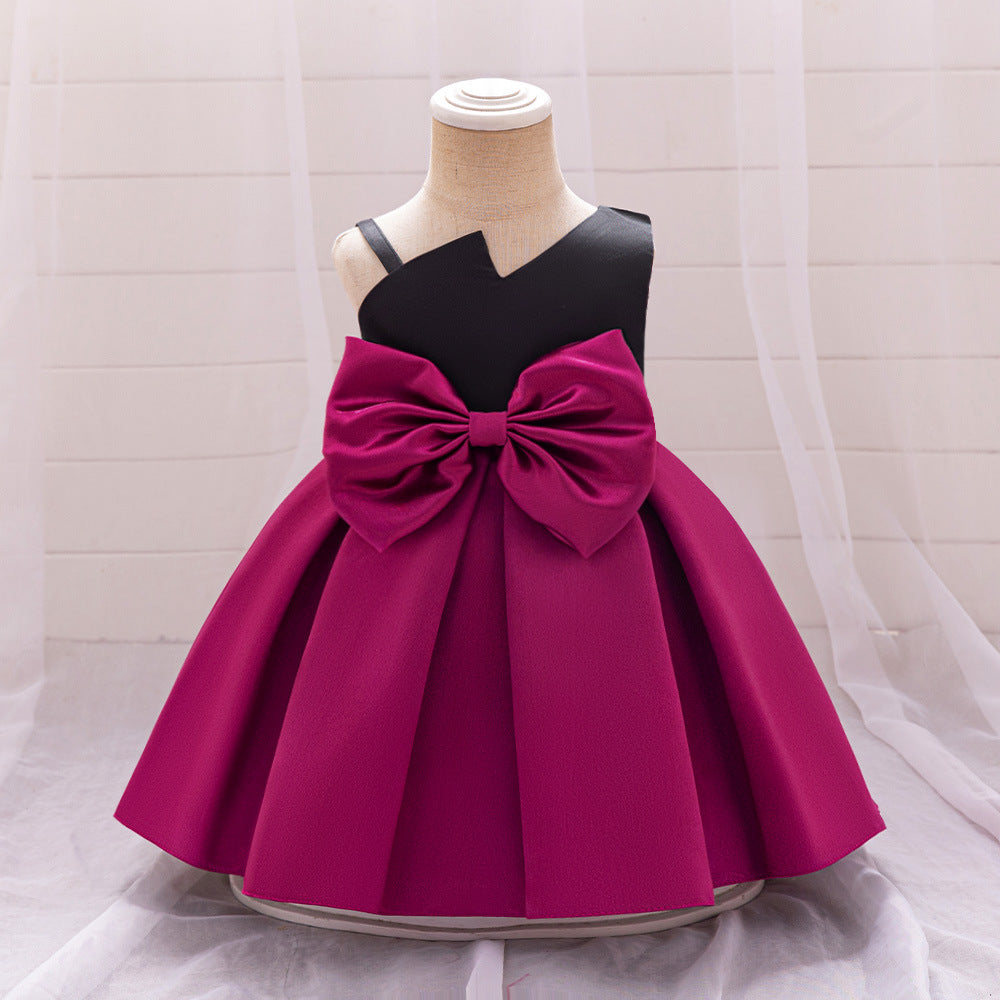 Dark Purple A-Line Satin Baby Princess Dress with Bowknot and Ruffle – Party & Formal Wear