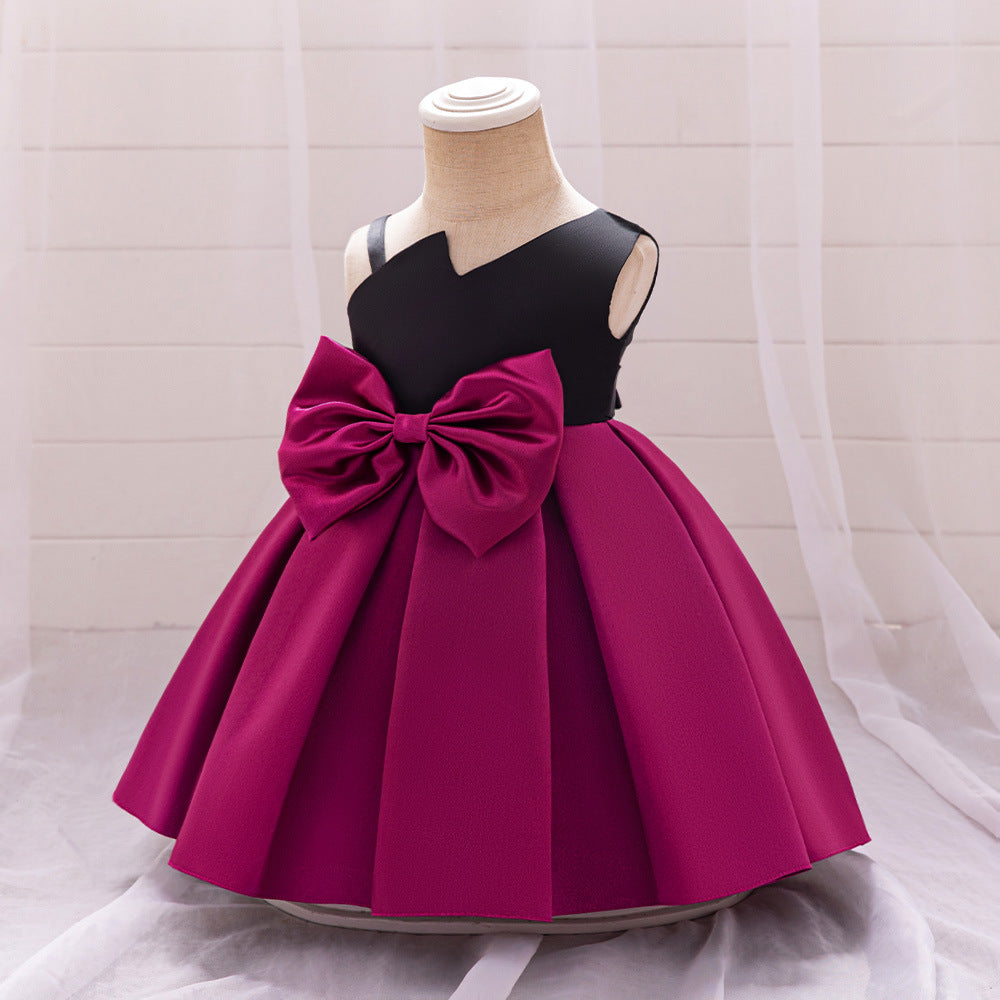 Dark Purple A-Line Satin Baby Princess Dress with Bowknot and Ruffle – Party & Formal Wear
