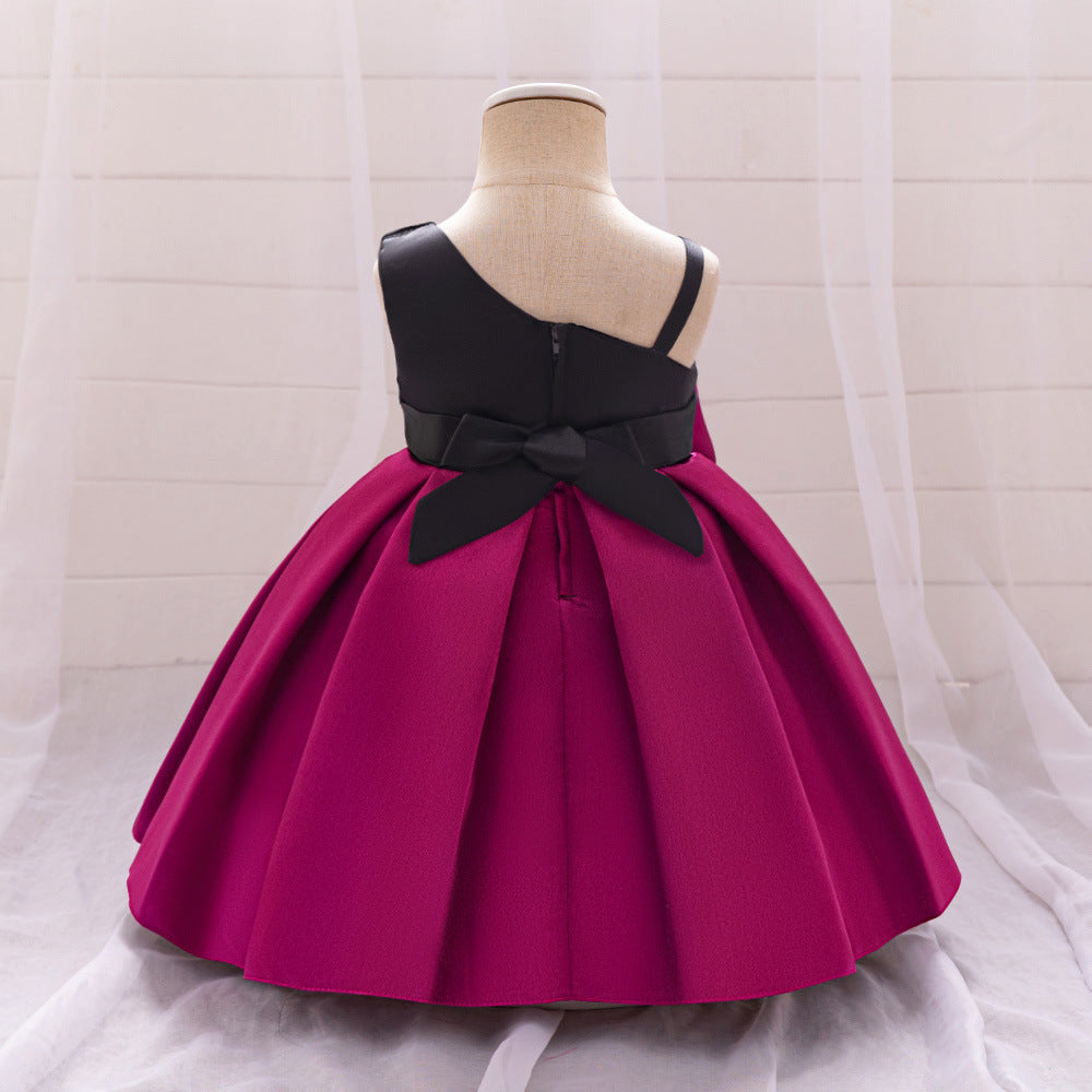 Dark Purple A-Line Satin Baby Princess Dress with Bowknot and Ruffle – Party & Formal Wear