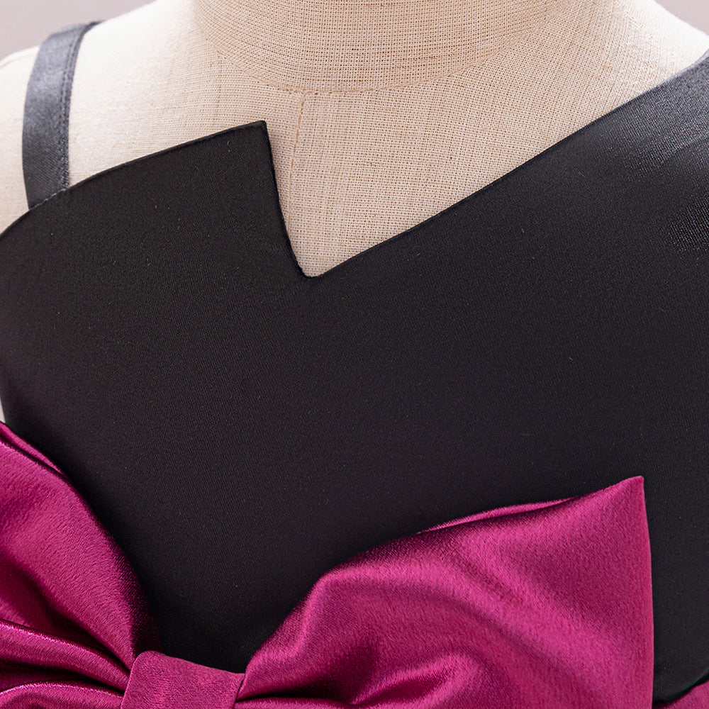 Dark Purple A-Line Satin Baby Princess Dress with Bowknot and Ruffle – Party & Formal Wear