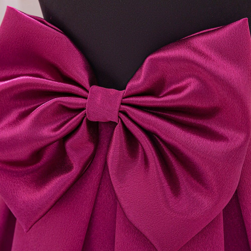 Dark Purple A-Line Satin Baby Princess Dress with Bowknot and Ruffle – Party & Formal Wear