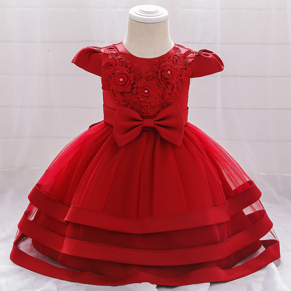 Adorable Bowknot Embroidered Puffy Ball Gown Baby Dress for 9-24 Months