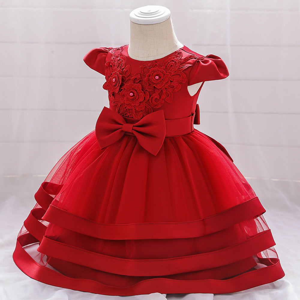 Adorable Bowknot Embroidered Puffy Ball Gown Baby Dress for 9-24 Months
