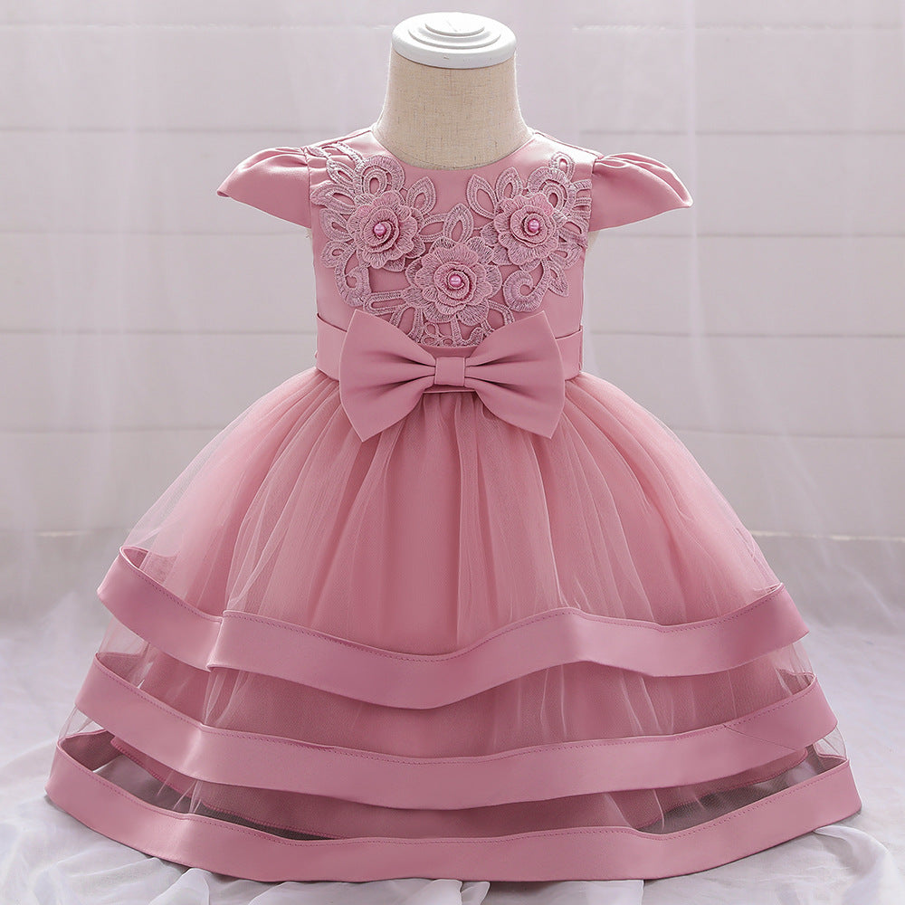 Adorable Bowknot Embroidered Puffy Ball Gown Baby Dress for 9-24 Months
