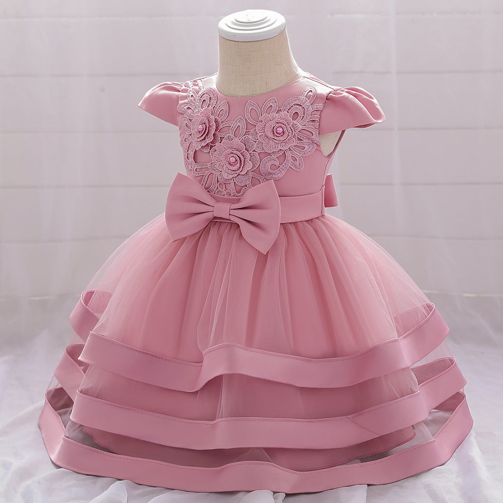 Adorable Bowknot Embroidered Puffy Ball Gown Baby Dress for 9-24 Months