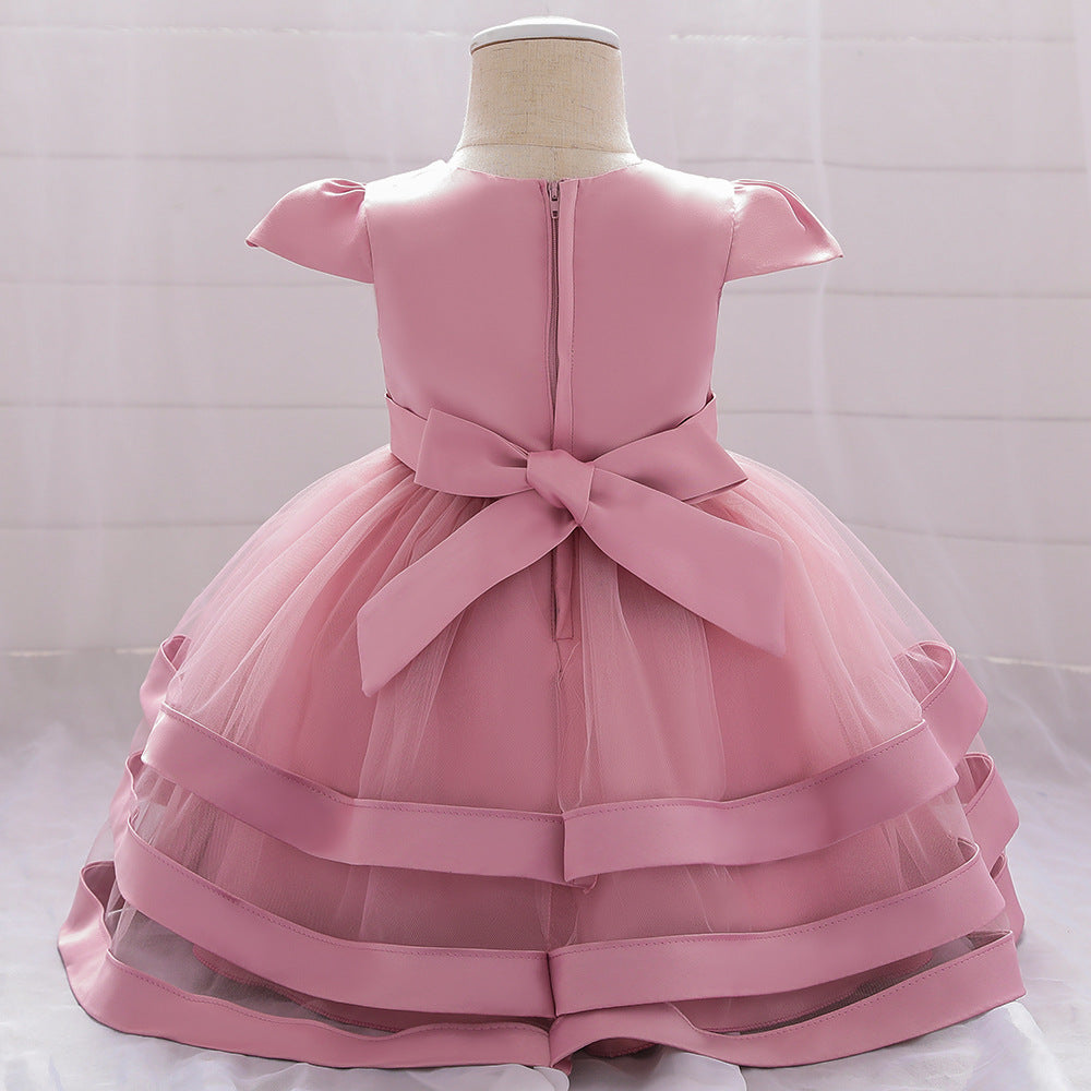 Adorable Bowknot Embroidered Puffy Ball Gown Baby Dress for 9-24 Months