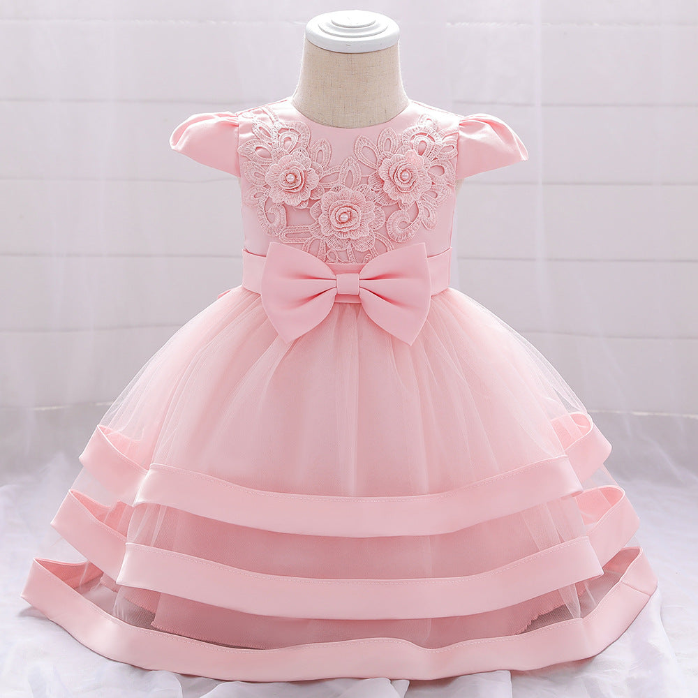 Adorable Bowknot Embroidered Puffy Ball Gown Baby Dress for 9-24 Months