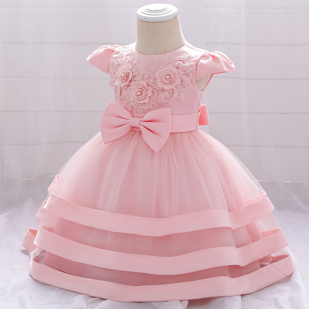 Adorable Bowknot Embroidered Puffy Ball Gown Baby Dress for 9-24 Months