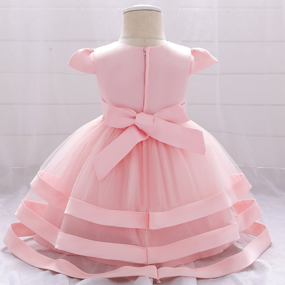 Adorable Bowknot Embroidered Puffy Ball Gown Baby Dress for 9-24 Months