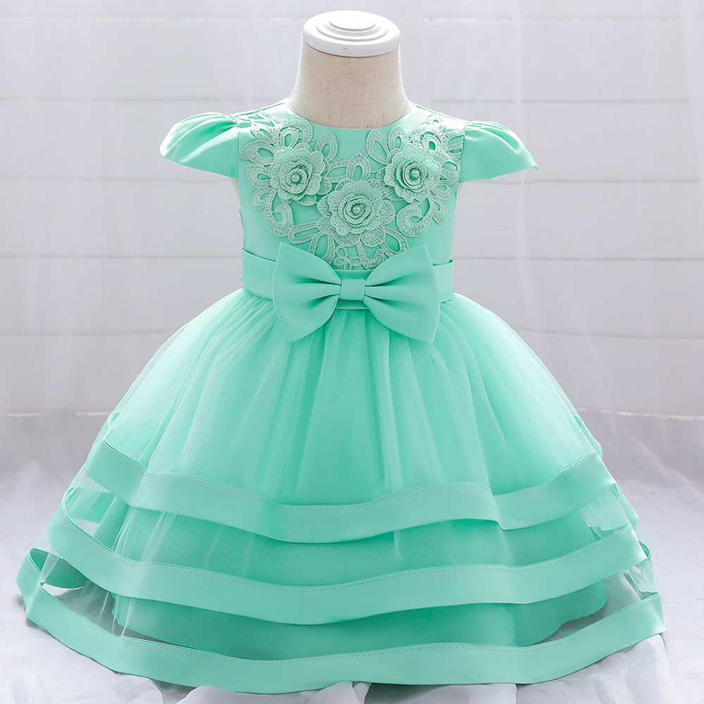 Adorable Bowknot Embroidered Puffy Ball Gown Baby Dress for 9-24 Months