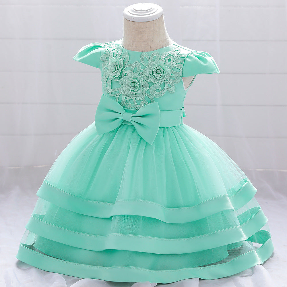 Adorable Bowknot Embroidered Puffy Ball Gown Baby Dress for 9-24 Months