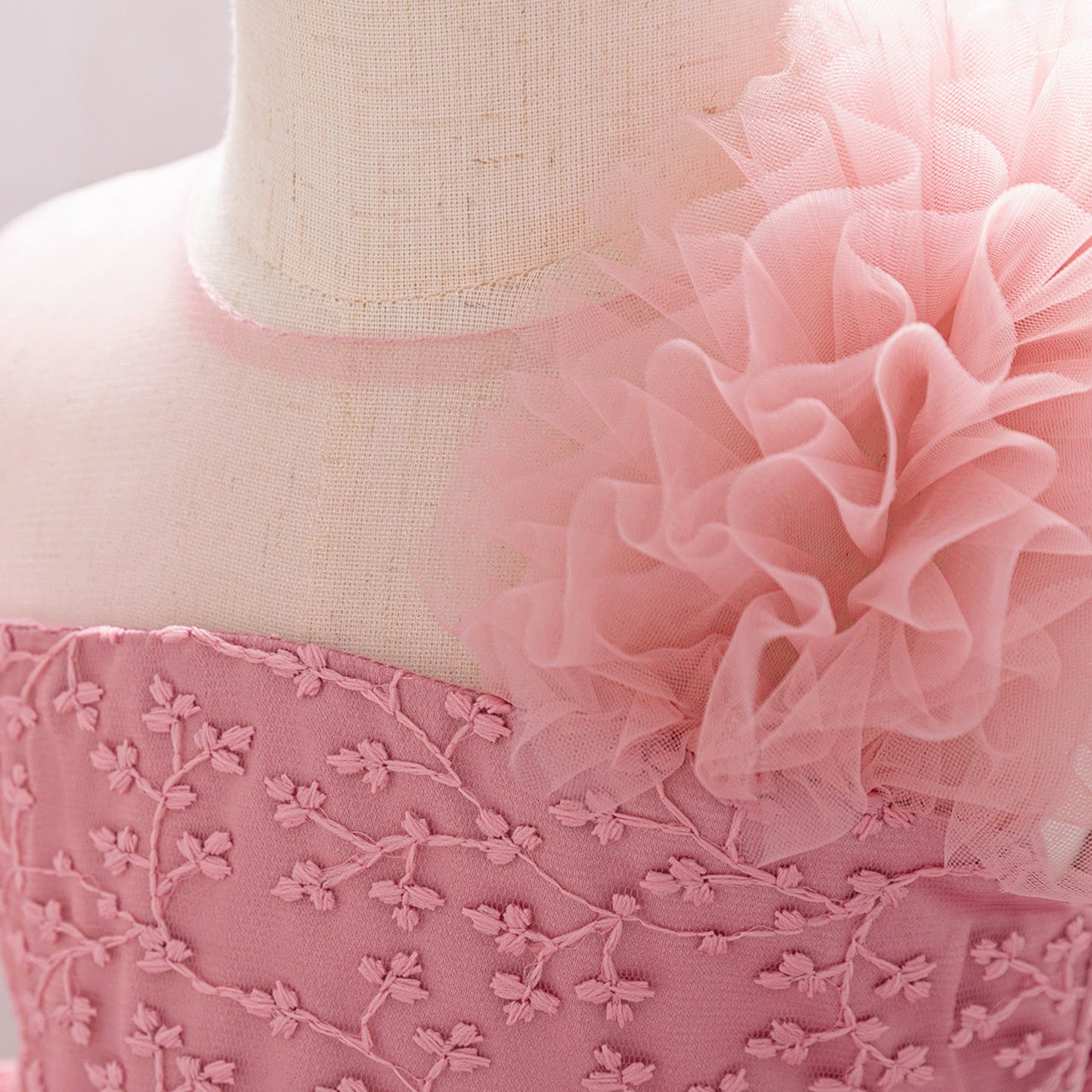 Pink Embroidered High-Low Ball Gown Dress for Toddlers | Party & Flower Girl Outfit