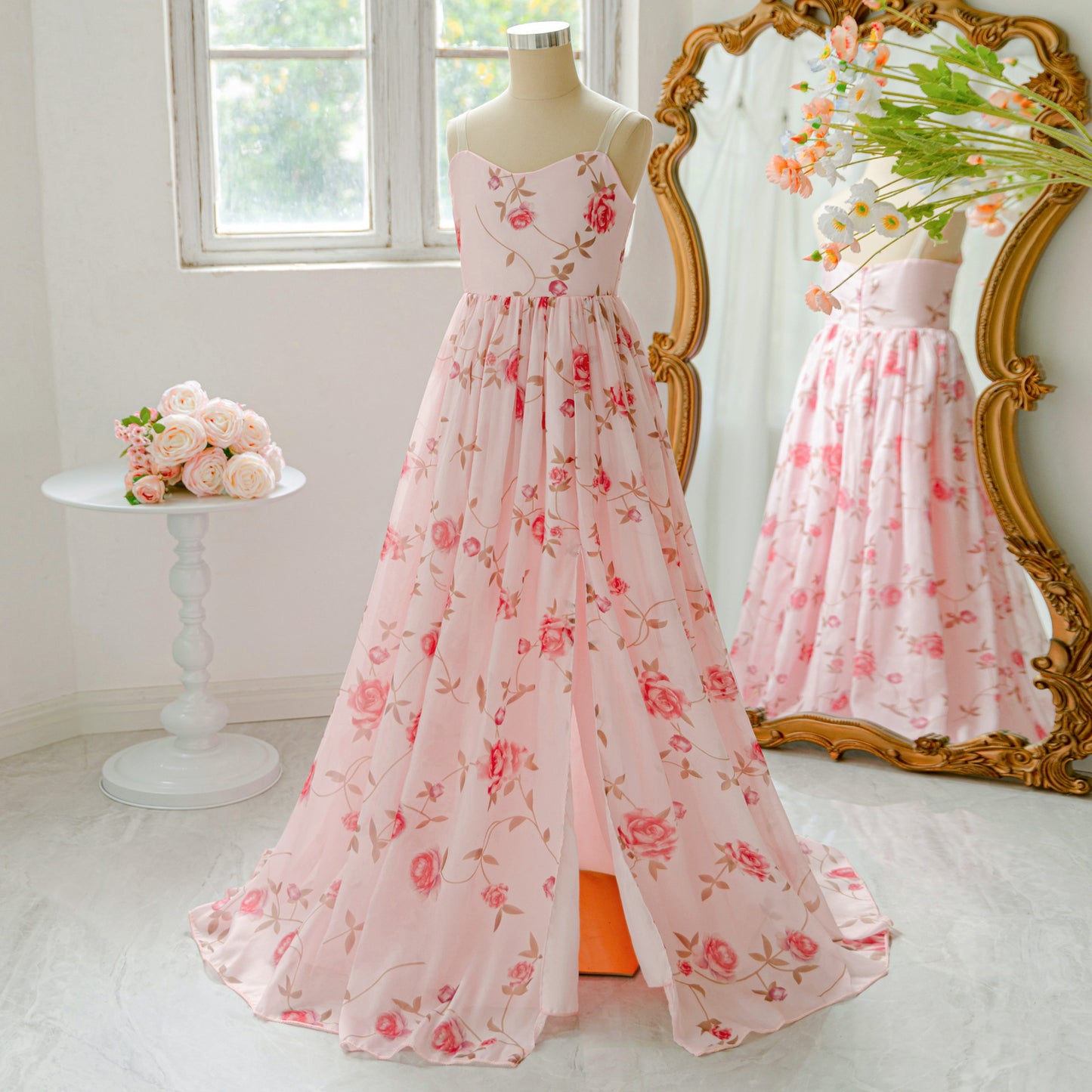 Cute Pink Floral A-Line Maxi Dress for Girls | Party & Celebration Outfit