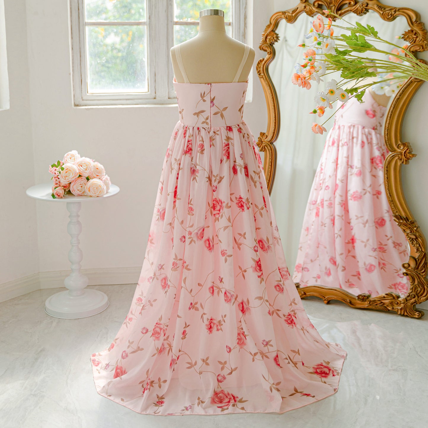 Cute Pink Floral A-Line Maxi Dress for Girls | Party & Celebration Outfit