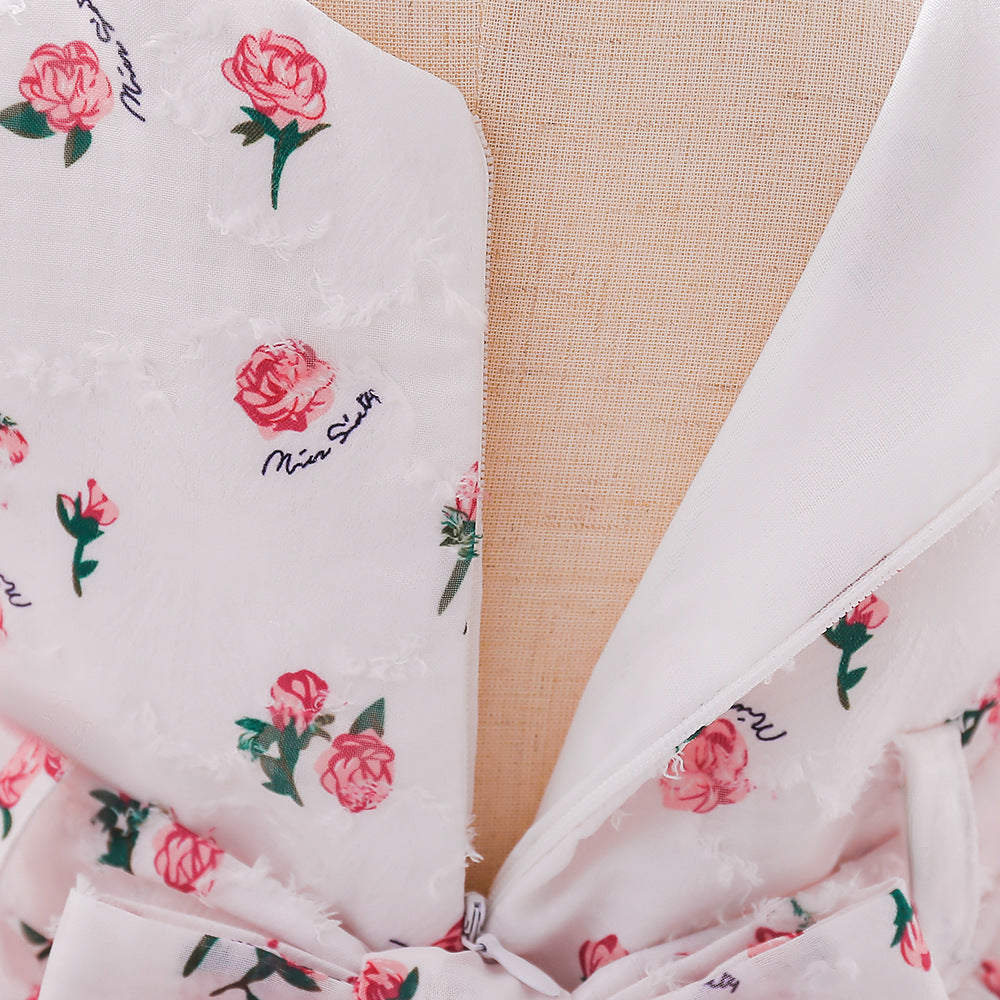 Cute Pink Floral A-Line Baby Dress with V-Neck – 9-24 Months Party & Photo Shoot