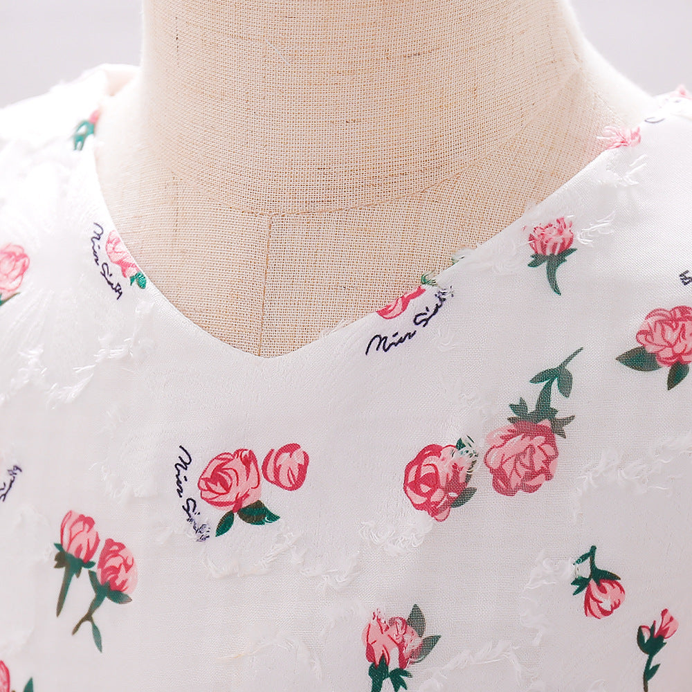 Cute Pink Floral A-Line Baby Dress with V-Neck – 9-24 Months Party & Photo Shoot