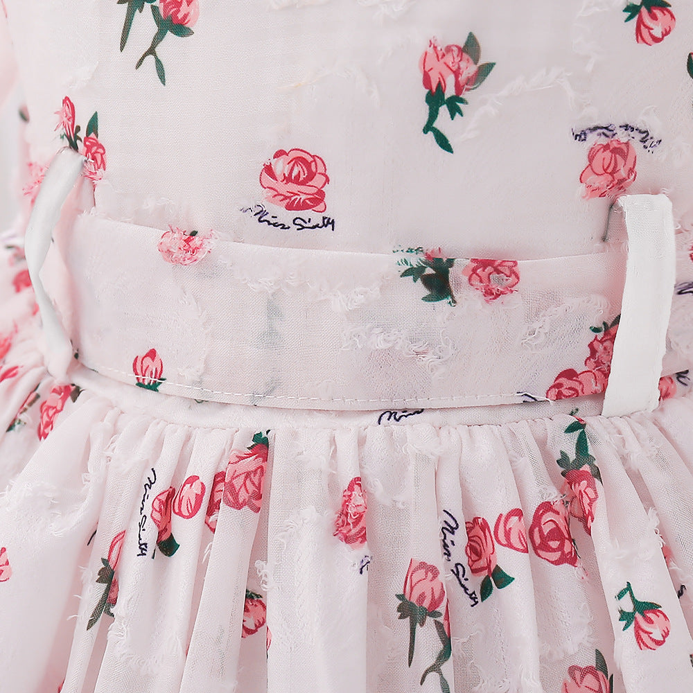 Cute Pink Floral A-Line Baby Dress with V-Neck – 9-24 Months Party & Photo Shoot