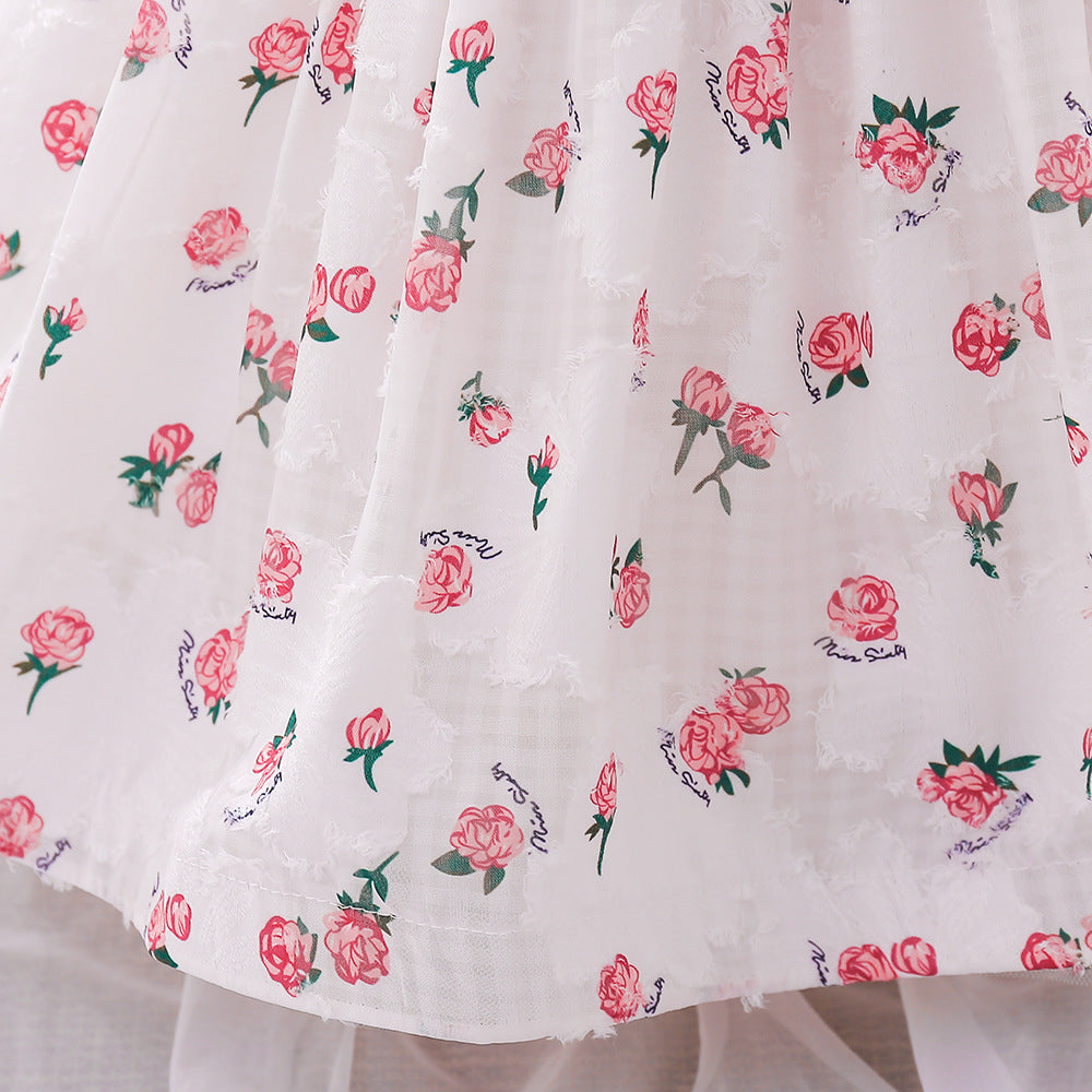 Cute Pink Floral A-Line Baby Dress with V-Neck – 9-24 Months Party & Photo Shoot