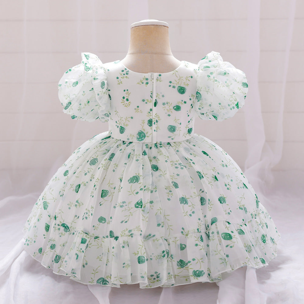Adorable Floral Tulle A-Line Dress for Baby Girls (9-24M) | Cute Puff Sleeve Knee-Length Outfit