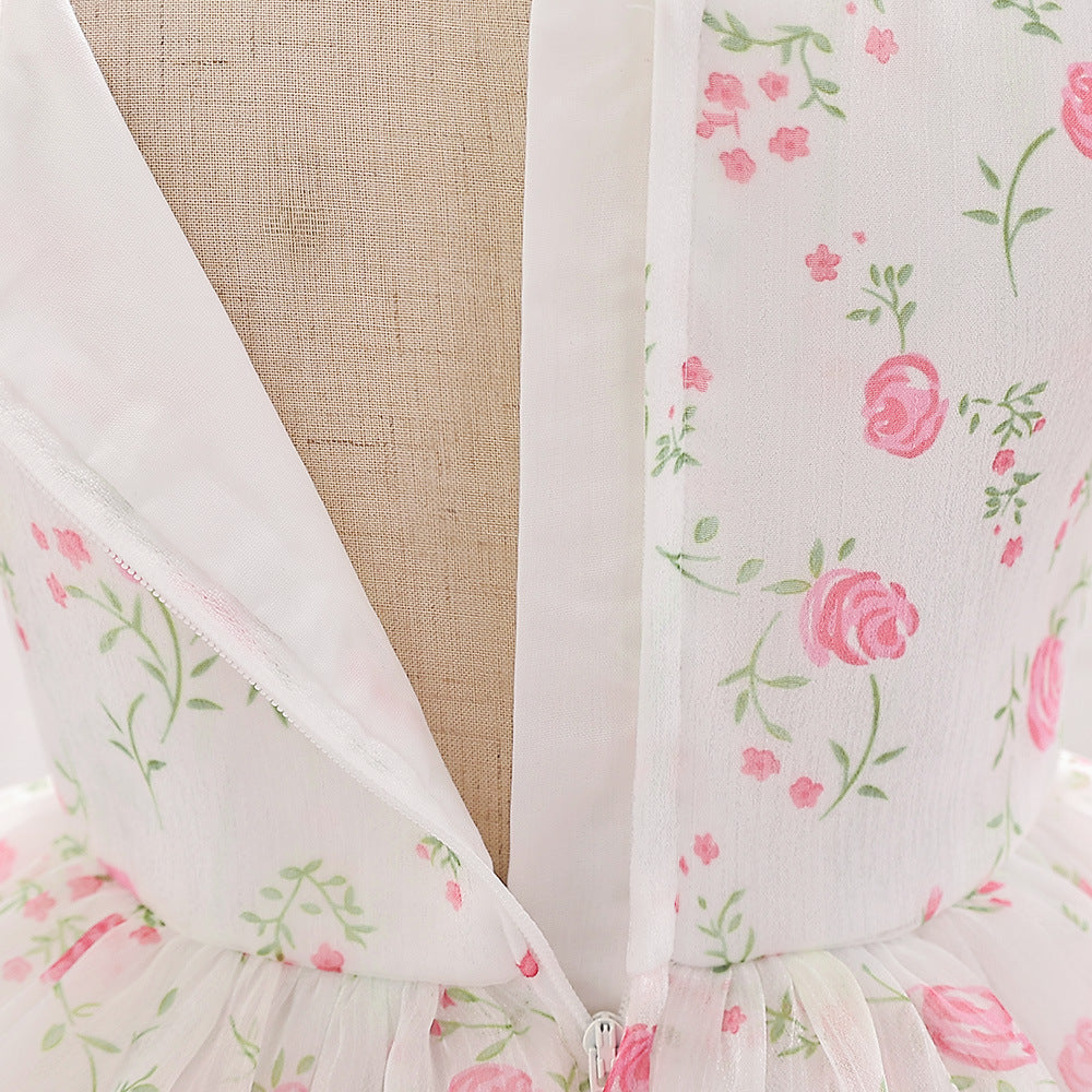 Adorable Floral Tulle A-Line Dress for Baby Girls (9-24M) | Cute Puff Sleeve Knee-Length Outfit