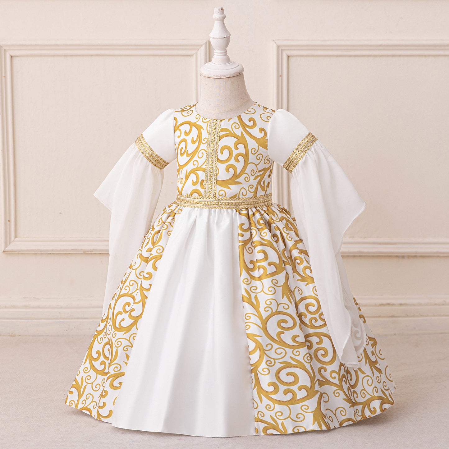 Cute Floral Print A-Line Maxi Dress for Toddlers – White Princess Dress