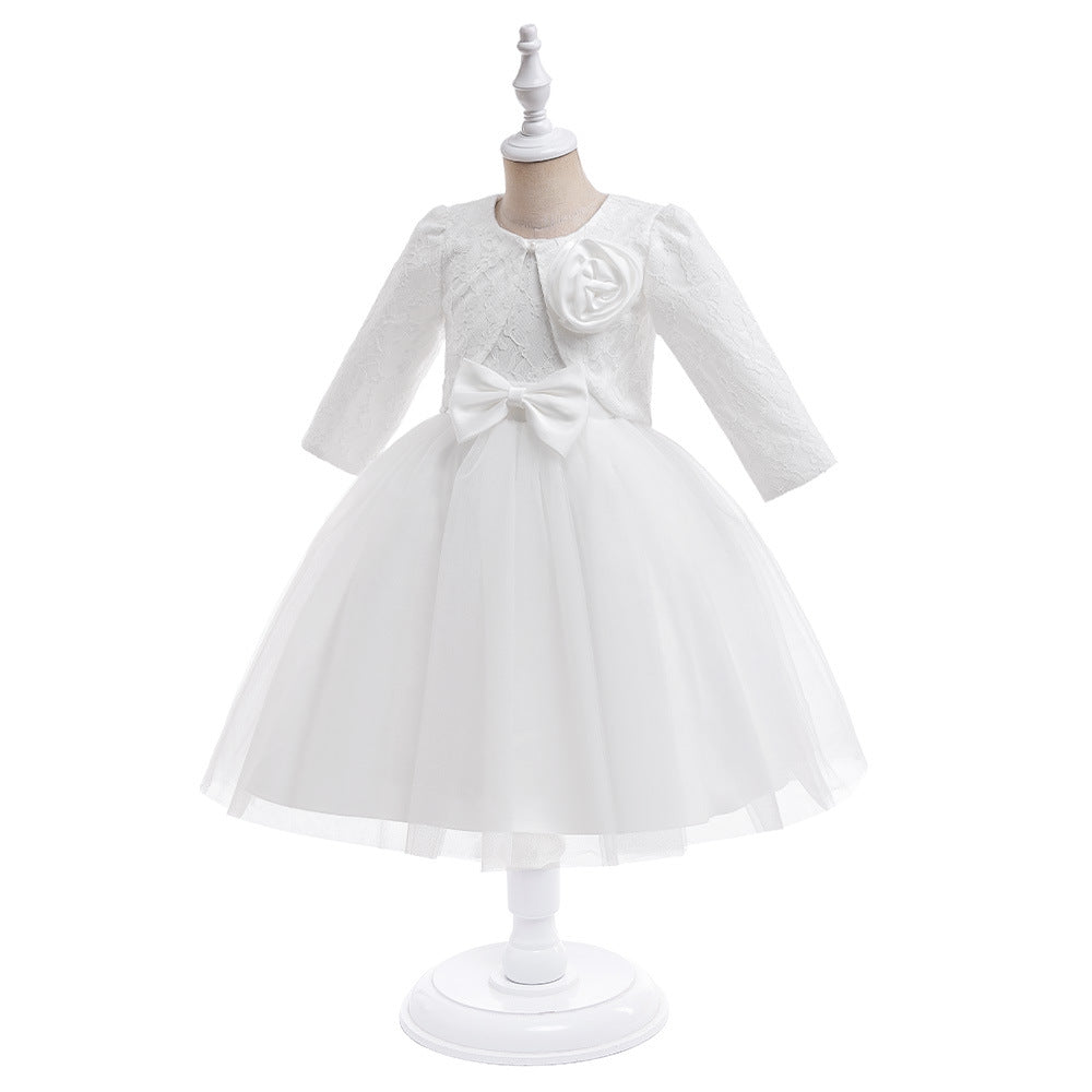 A-line Tulle Princess Dress Set for Girls with Flower & Bow, Ages 3-10