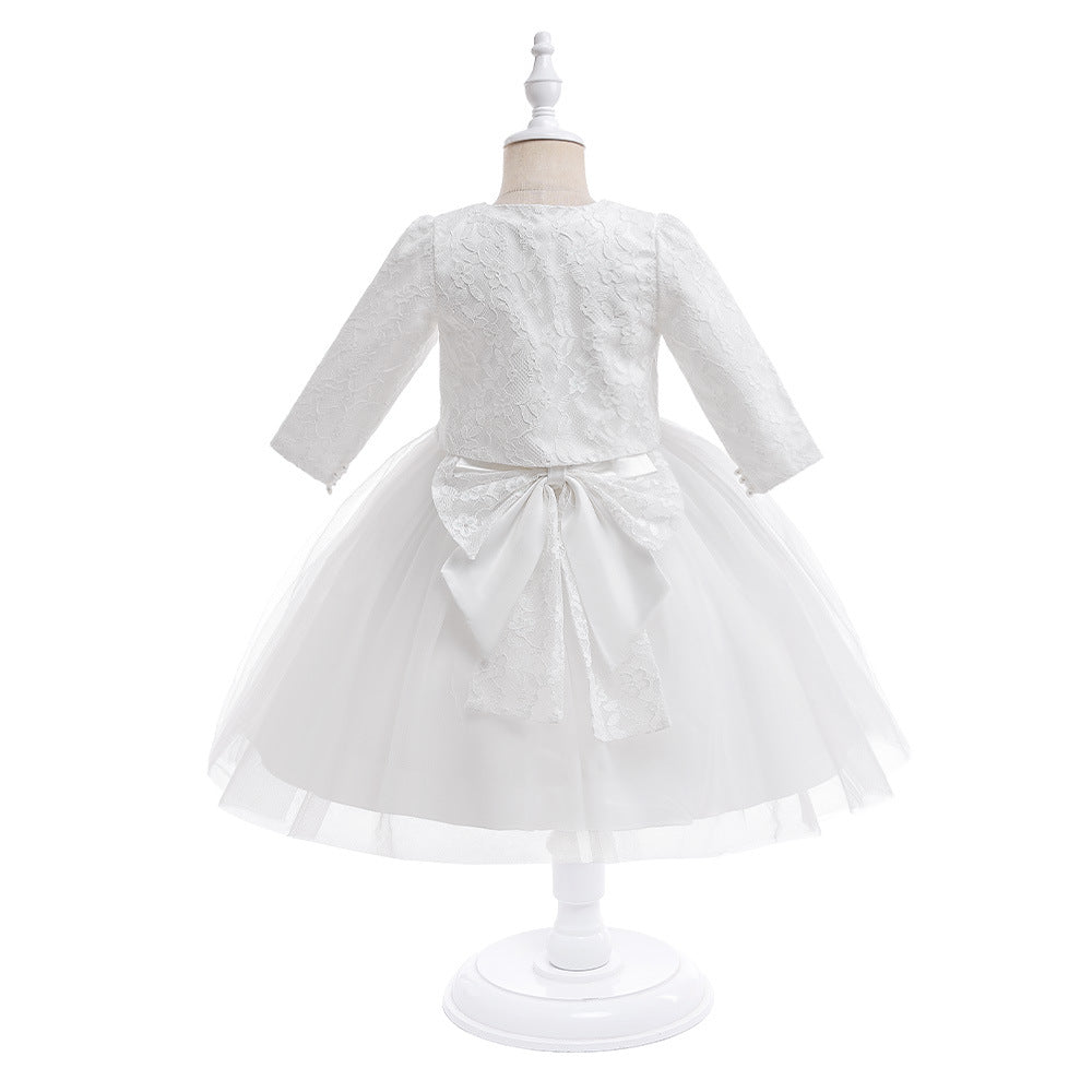 A-line Tulle Princess Dress Set for Girls with Flower & Bow, Ages 3-10