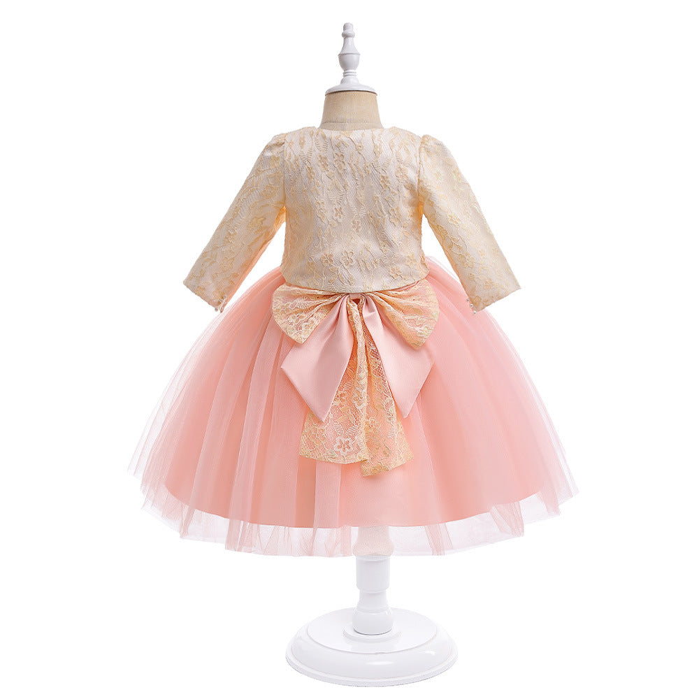A-line Tulle Princess Dress Set for Girls with Flower & Bow, Ages 3-10