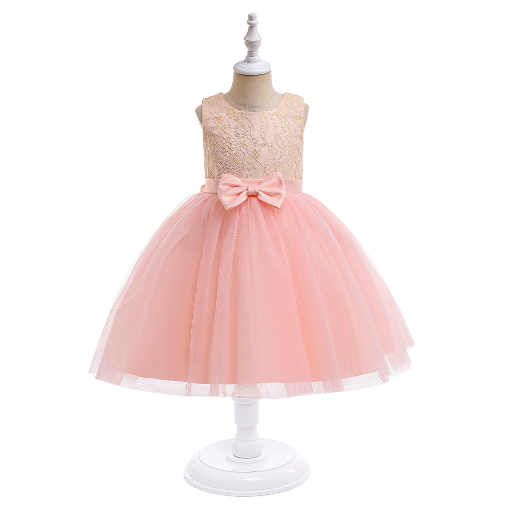 A-line Tulle Princess Dress Set for Girls with Flower & Bow, Ages 3-10