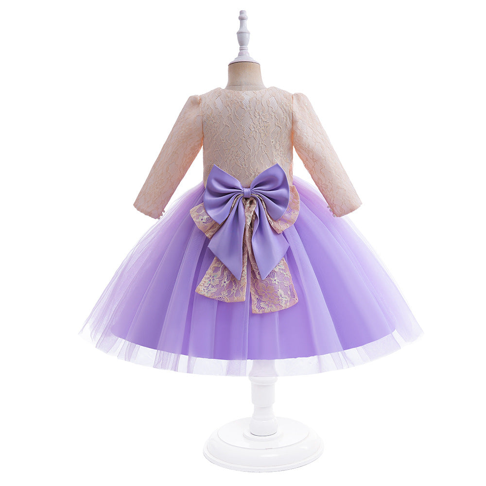 A-line Tulle Princess Dress Set for Girls with Flower & Bow, Ages 3-10