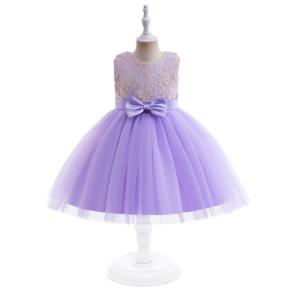 A-line Tulle Princess Dress Set for Girls with Flower & Bow, Ages 3-10