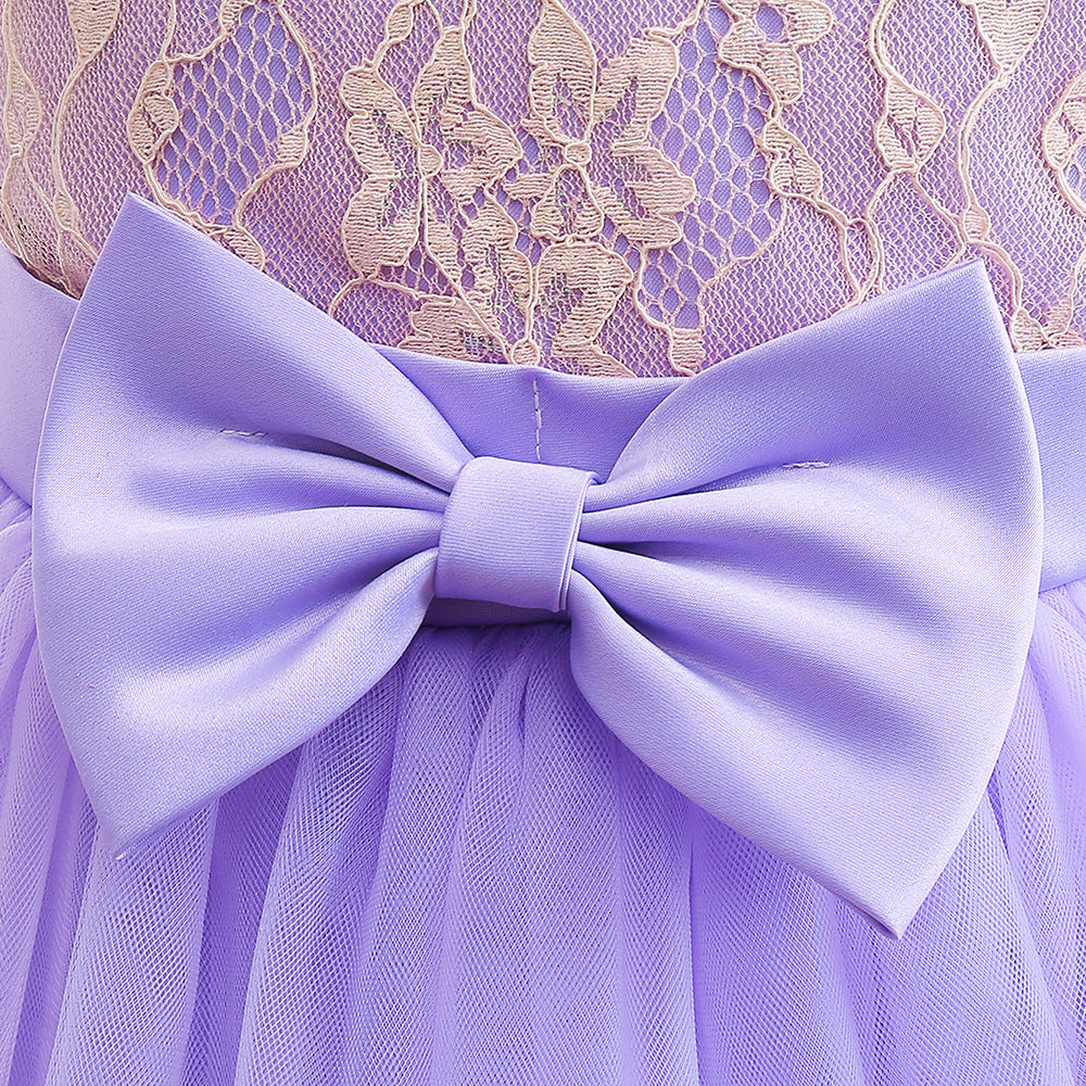 A-line Tulle Princess Dress Set for Girls with Flower & Bow, Ages 3-10