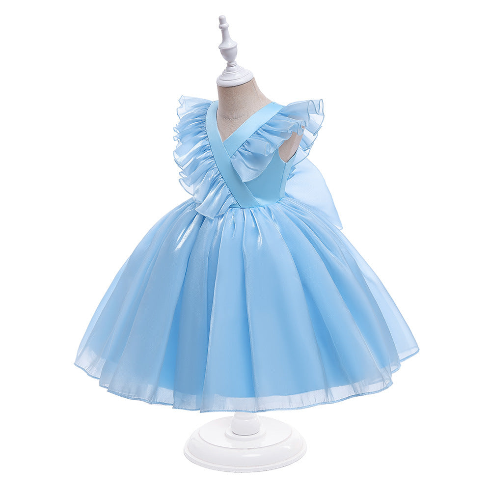 A-Line Ruffle Organza Flower Girl Dress – Cute Tea Length Party Dress for Kids