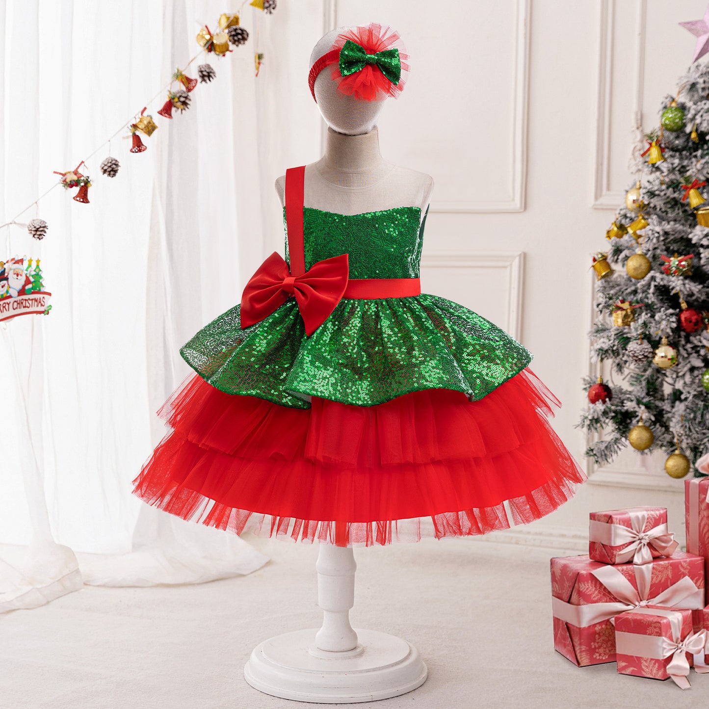 Green Sequin A-Line Princess Dress for Girls, Bowknot | Cute Occasion Dress