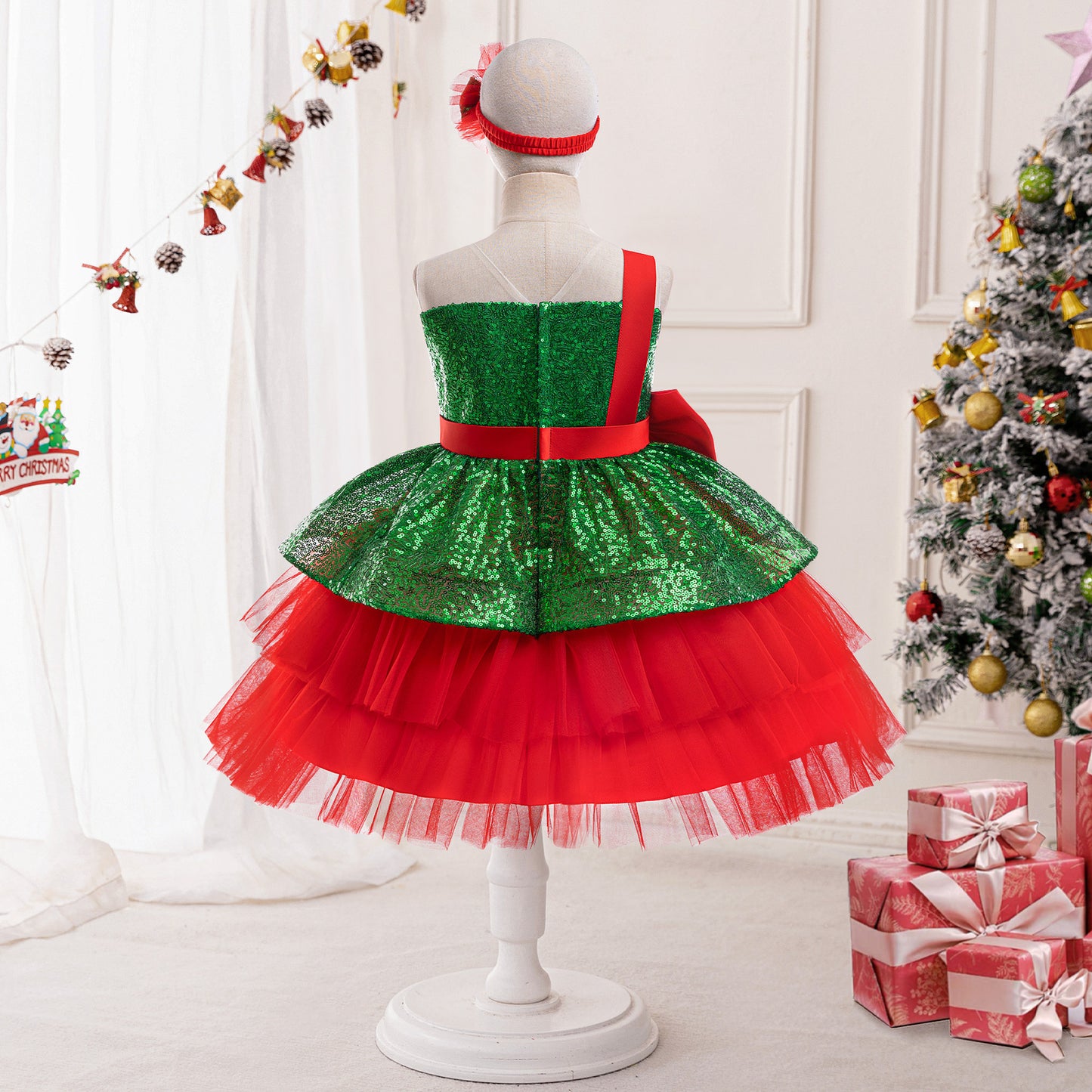 Green Sequin A-Line Princess Dress for Girls, Bowknot | Cute Occasion Dress