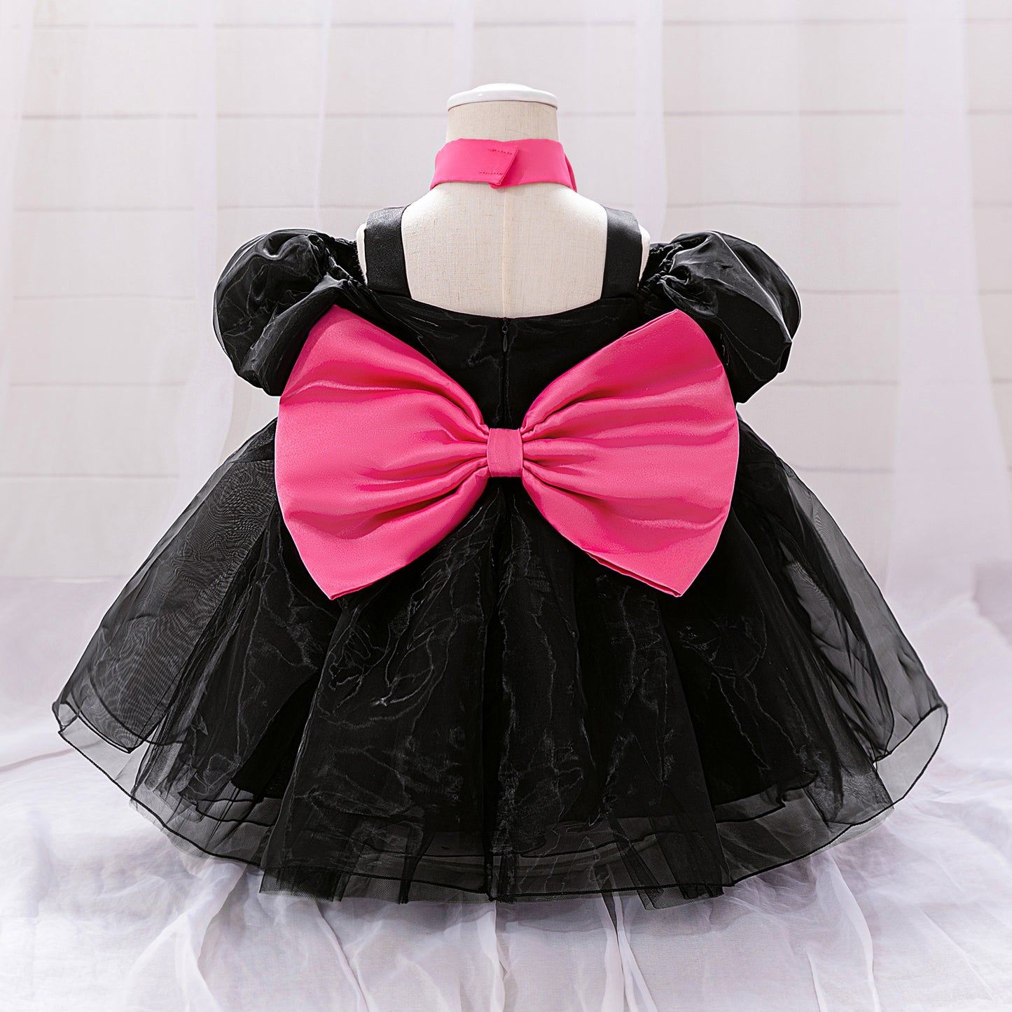Cute Puff Sleeve Tulle Princess Dress for Girls | Floral Print & Big Bow, Tea Length