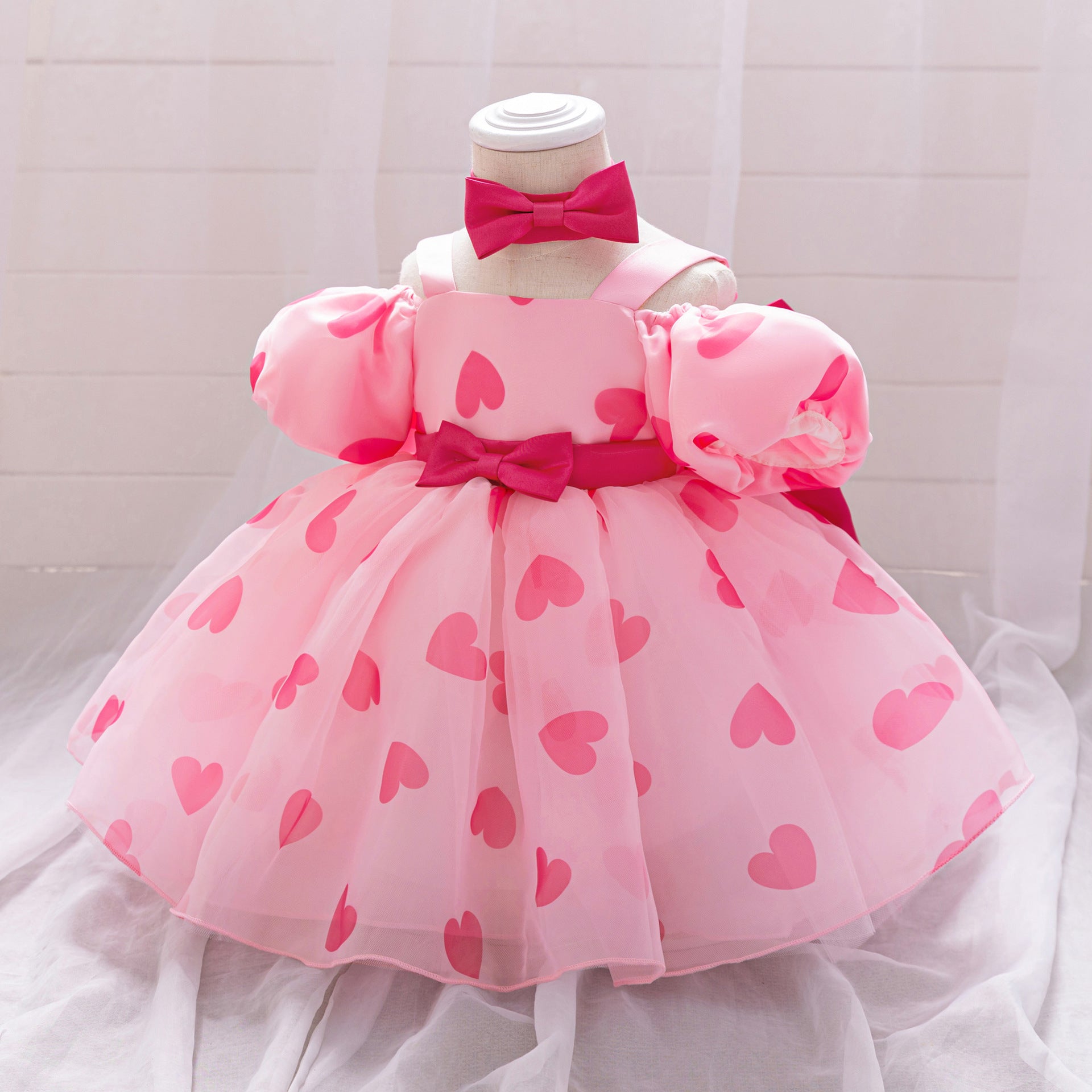 Frocklet Cute Puff Sleeve Tulle Princess Dress for Girls | Floral Print & Big Bow, Tea Length 2
